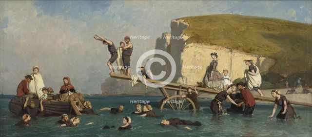 Bathers at Étretat, c. 1858. Creator: Lepoittevin (Le Poittevin), Eugène (1806-1870).