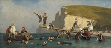 Bathers at Étretat, c. 1858. Creator: Lepoittevin (Le Poittevin), Eugène (1806-1870)
