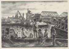 Bathers, Harlem River, ca.1939. Creator: Saul Kovner