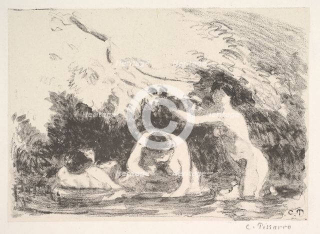 Bathers in the Shade of Wooded Banks, 1894. Creator: Camille Pissarro.