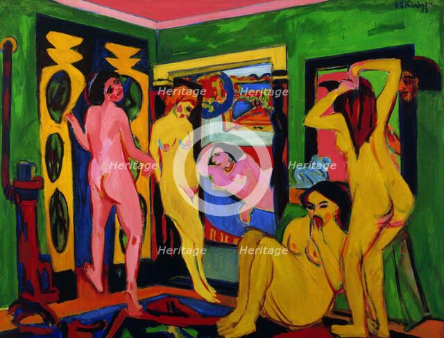 Bathers in a room, 1909-after 1926. Creator: Kirchner, Ernst Ludwig (1880-1938).