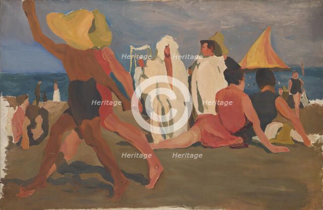 Bathers on the Lido, Venice (Serge Diaghilev and Vaslav Nijinsky on the Beach). Artist: Bakst, Léon (1866-1924)