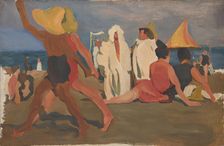 Bathers on the Lido, Venice (Serge Diaghilev and Vaslav Nijinsky on the Beach). Artist: Bakst, Léon (1866-1924)