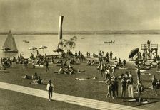Bathers on the shores of Lake Constance, Bregenz, Austria, c1935. Creator: Unknown