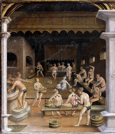 Bathhouse. Panel from a Series of Rural Scenes, c1518-1525. Creator: Wertinger, Hans, von (ca. 1465-1533)