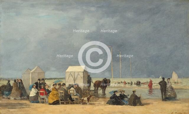 Bathing Time at Deauville, 1865. Creator: Eugene Louis Boudin.