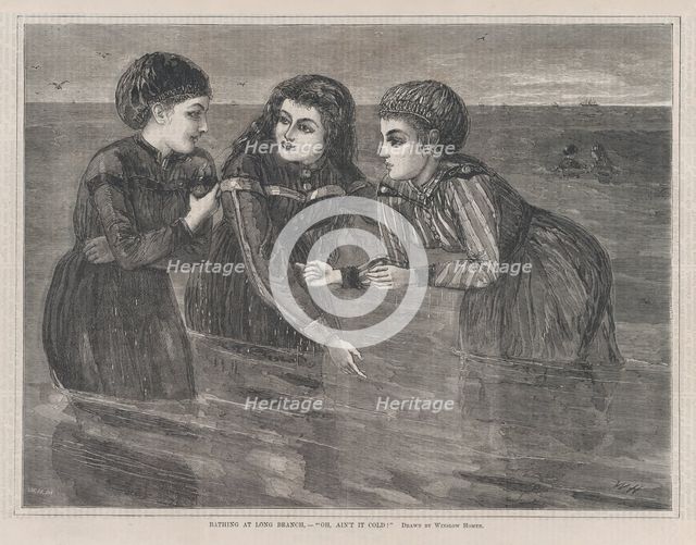 Bathing at Long Branch "Oh, Ain't It Cold" (Every Saturday, Vol. III, New Serie..., August 26, 1871. Creator: W.H. Morse.