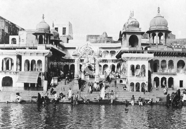 Bathing ghat on the Yamuna River, Muttra, 1917. Artist: Unknown