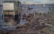 Bathing Hut at the Beach, Undated. Creator: Fredrik Jonas Lucian Botfield Collett