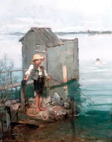 Bathing Hut with Boy 1868. Artist: Pal Szinyei Merse