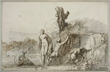 Bathing nymphs and cattle, c17th century. Creator: Anon