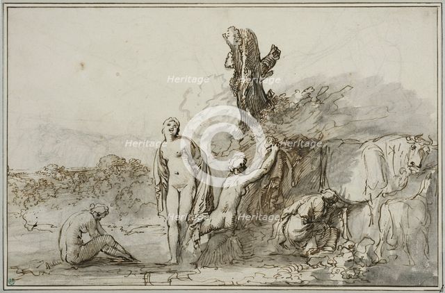 Bathing nymphs and cattle, c17th century. Creator: Anon.
