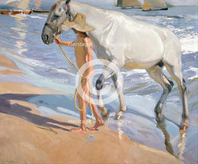 Bathing of a Horse. Artist: Sorolla y Bastida, Joaquín (1863-1923)