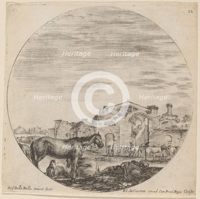 Baths of Diocletian and Shepherd Sleeping, 1646. Creator: Stefano della Bella.