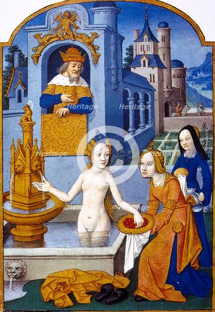 Bathsheba bathing, watched by King David, Book of hours, 15th century. Creator: Unknown.