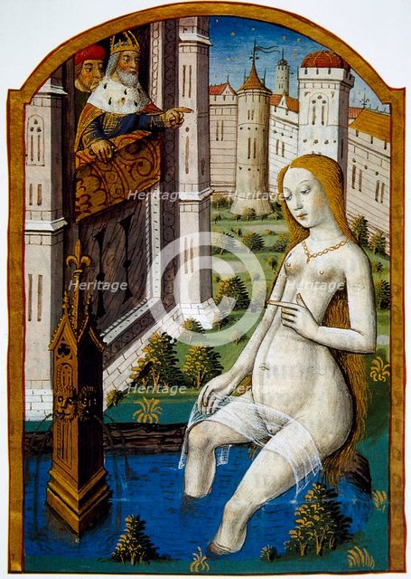 Bathsheba bathing, watched by King David, Book of hours, 15th century. Creator: Unknown.