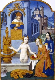 Bathsheba bathing, watched by King David, Book of hours, 15th century. Creator: Unknown