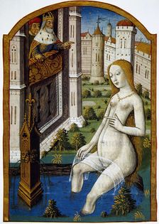Bathsheba bathing, watched by King David, Book of hours, 15th century. Creator: Unknown