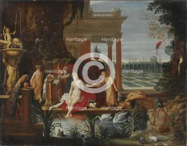 Bathsheba in the Bath Receiving the Letter from King David, late 16th-early 17th century. Creator: Workshop of Jan Brueghel the Elder.