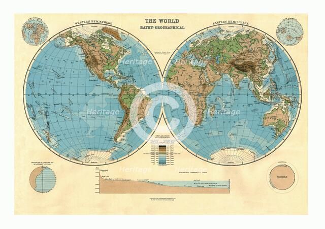 Bathy-Orographical Map of the World, c1920s. Artist: Unknown.