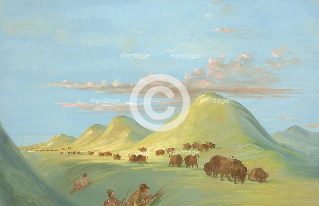 Batiste, Bogard, and I Approaching Buffalo on the Missouri, 1837-1839. Creator: George Catlin.