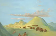 Batiste, Bogard, and I Approaching Buffalo on the Missouri, 1837-1839. Creator: George Catlin
