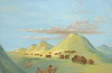 Batiste, Bogard, and I Approaching Buffalo on the Missouri, 1837-1839. Creator: George Catlin