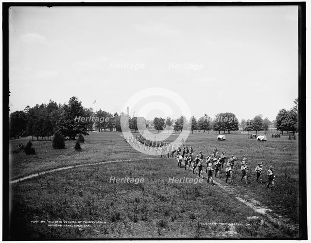 Battalion in column of fours, M.M.A., Orchard Lake, Michigan, between 1890 and 1901. Creator: Unknown.