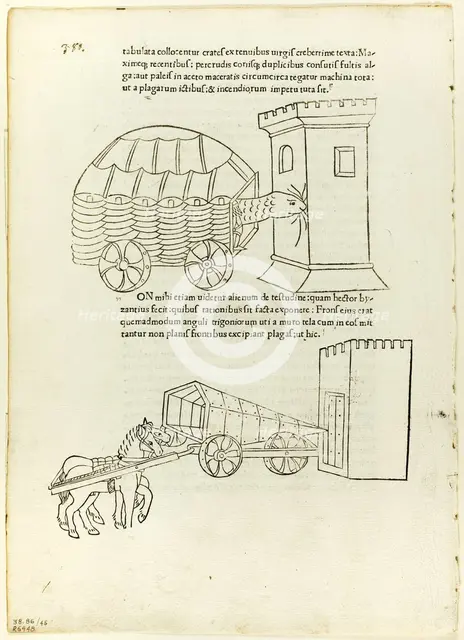 Battering Rams from De re militari (Concerning Military Matters)..., 1472, portfolio assembled 1929. Creators: Matteo di Andrea de Pasti, Johannes Nicolai de Verona, Robert Valturio, Wilhelm Ludwig Schreiber.