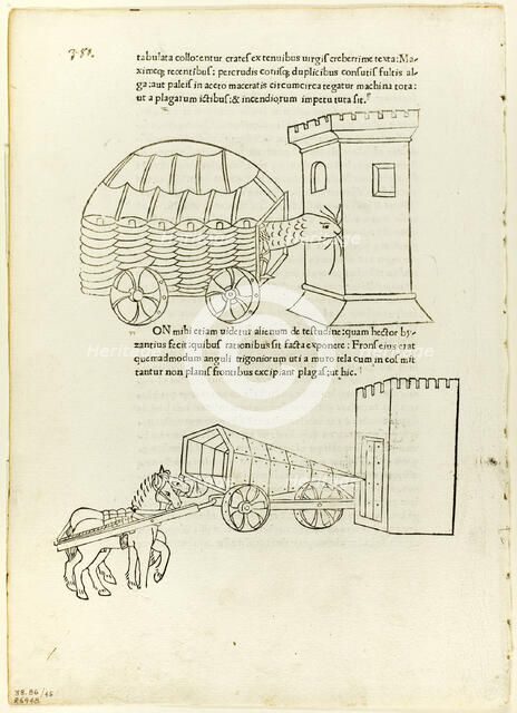 Battering Rams from De re militari (Concerning Military Matters)..., 1472, portfolio assembled 1929. Creators: Matteo di Andrea de Pasti, Johannes Nicolai de Verona, Robert Valturio, Wilhelm Ludwig Schreiber.
