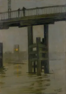 Battersea Bridge - Misty Moonlight (late 1870s?). Creator: Walter Greaves