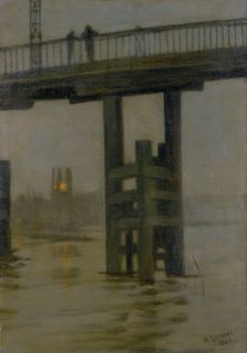 Battersea Bridge - Misty Moonlight (late 1870s?). Creator: Walter Greaves