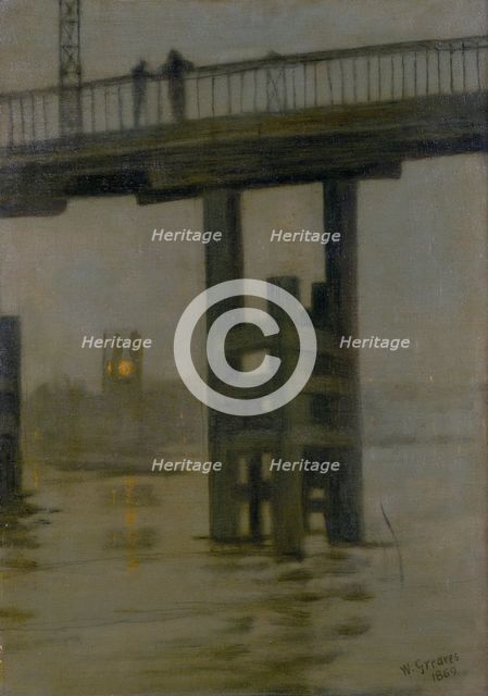 'Battersea Bridge - Misty Moonlight', (late 1870s?).  Creator: Walter Greaves.