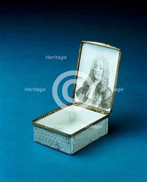 Battersea enamel souvenir box with portrait of Robert Walpole, c1755. Creator: Unknown.