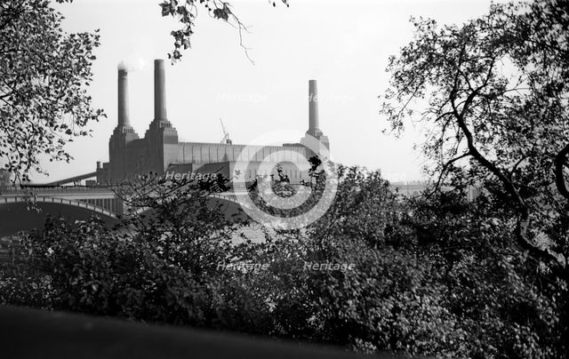 Battersea Power Station from the Chelsea Embankment, London, c1945-c1965. Artist: SW Rawlings