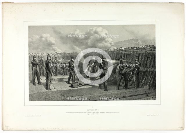 Battery no.9, from Souvenirs d’Italie: Expédition de Rome, 1859. Creator: Auguste Raffet.