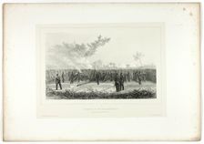 Battery No.1 opens fire, from Souvenirs d’Italie: Expédition de Rome, 1854. Creator: Auguste Raffet