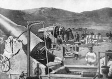 Battery of Japanese siege guns bombarding Port Arthur, Russo-Japanese War, 1904-5