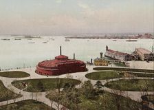 Battery Park and upper Bay, New York City, ca 1900. Creator: Unknown