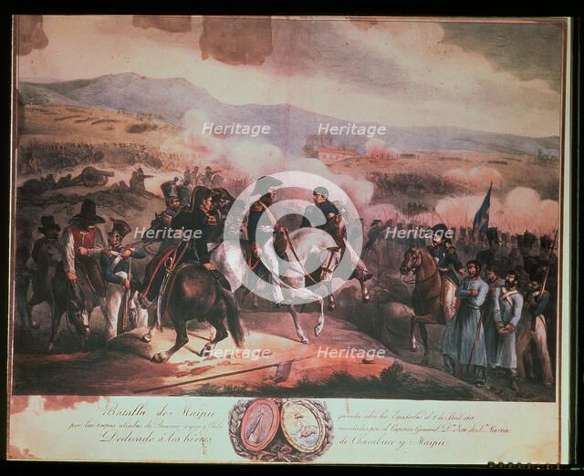 Battle of Maipú, April 5, 1818, lithograph.