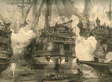 Battle of Navarino: HMS Asia engaging the ships of Capitan Bey and Moharram Bey, 1827 (c1890). Creator: William Heysham Overend