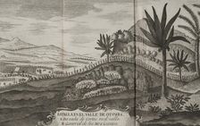 Battle of Otumba, (7th July 7, 1520): Cortés forces descending into the valley where the... 1771. Creator: Unknown