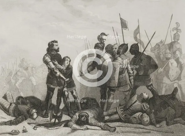 Battle of Aljubarrota, (14 August 1385), Hundred Years' War, 1853.  Creator: Antonio Roca Sallent.