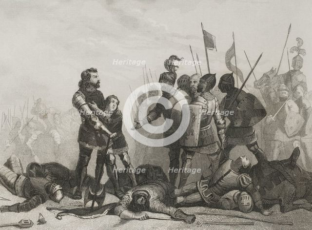 Battle of Aljubarrota, (14 August 1385), Hundred Years' War, 1853.  Creator: Antonio Roca Sallent.