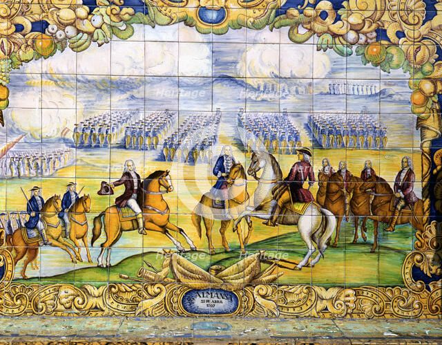 Battle of Almansa in 1707, tile panel located in the Plaza of Spain in Seville.