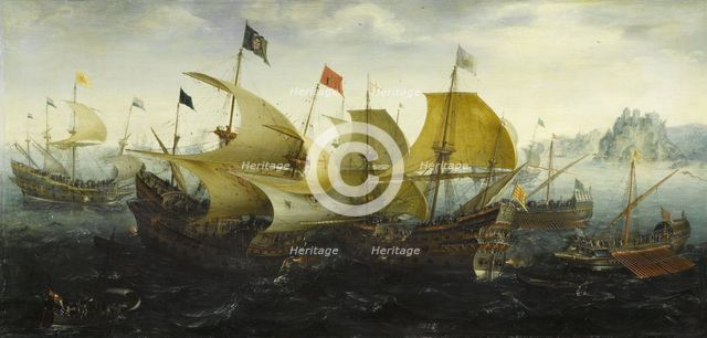 Battle of Cadiz (Dutch and English Ships Attack the Spanish Armada), 1608. Artist: Aert Anthonisz., (Aert van Antum) (ca. 1580-1620)