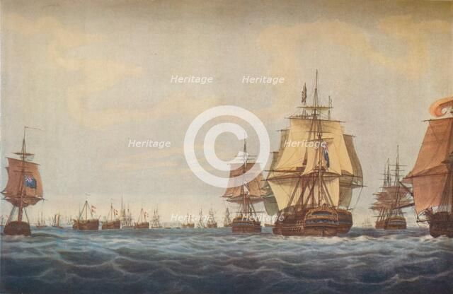 'Battle of Copenhagen 1801. British Fleet Approaching', 1801. Artists: Robert Pollard, JG Wells.