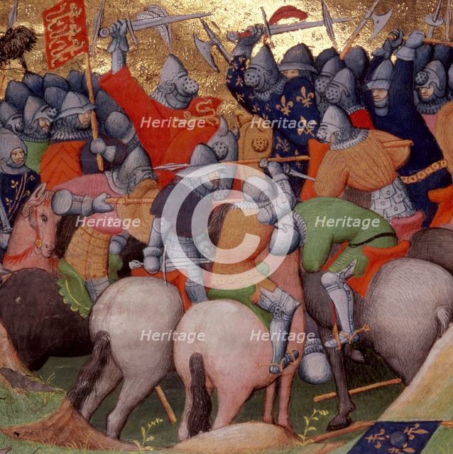 Battle of Crécy, between the English and the French, in 1346, (1415).  Creator: Workshop of the Boucicaut Master.