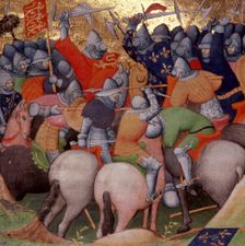 Battle of Crécy, between the English and the French, in 1346, (1415). Creator: Workshop of the Boucicaut Master