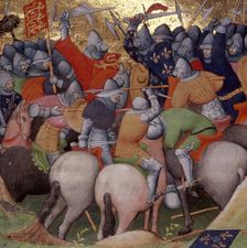 Battle of Crécy, between the English and the French, in 1346, (1415). Creator: Workshop of the Boucicaut Master
